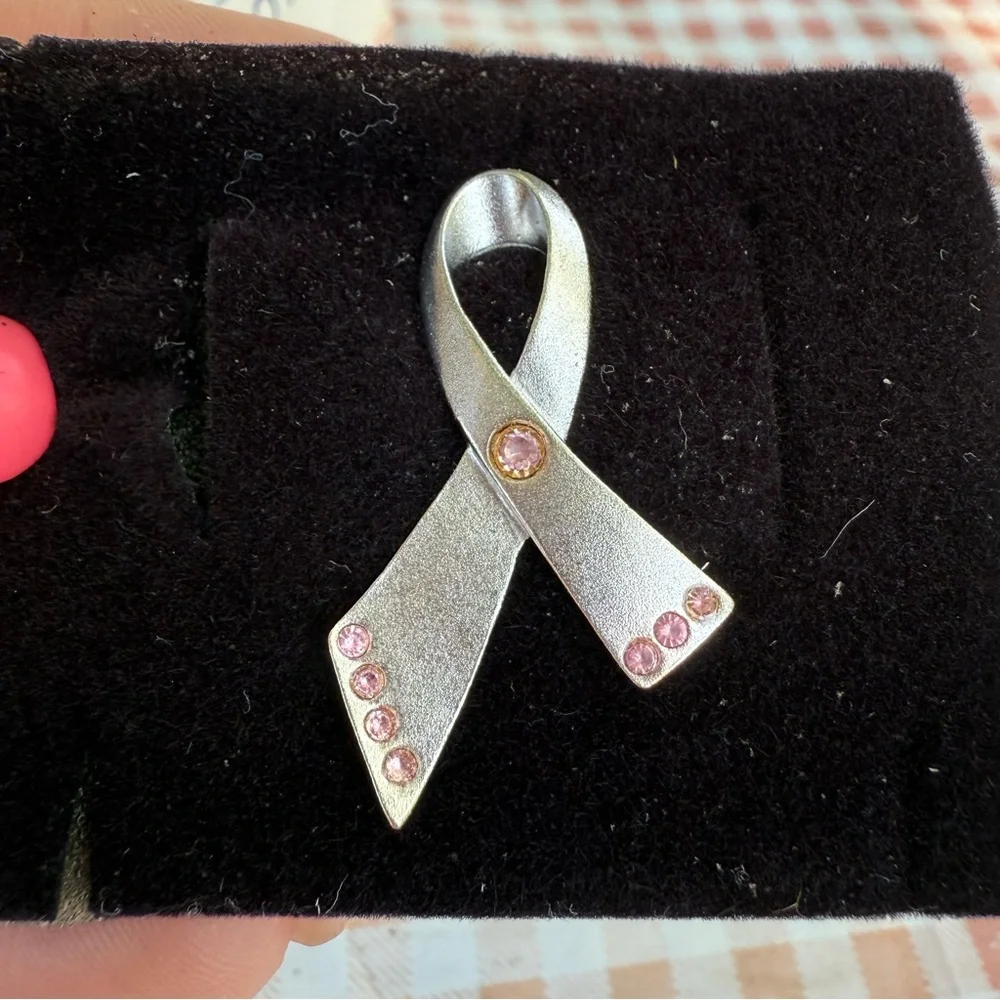 Avon Silver Brooch with Pink Accents NIB vintage 2000